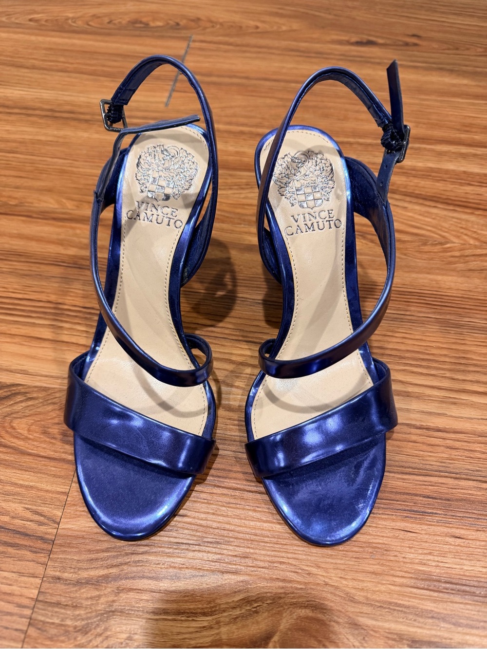 Vince Camuto Metallic Navy Blue Strappy Heels